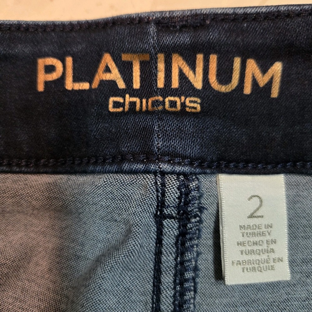 Chico's Sz 2 (L) 34x30 Blue Dark Wash Platinum Tapered Classic Stretch Jeggings - Picture 5 of 6